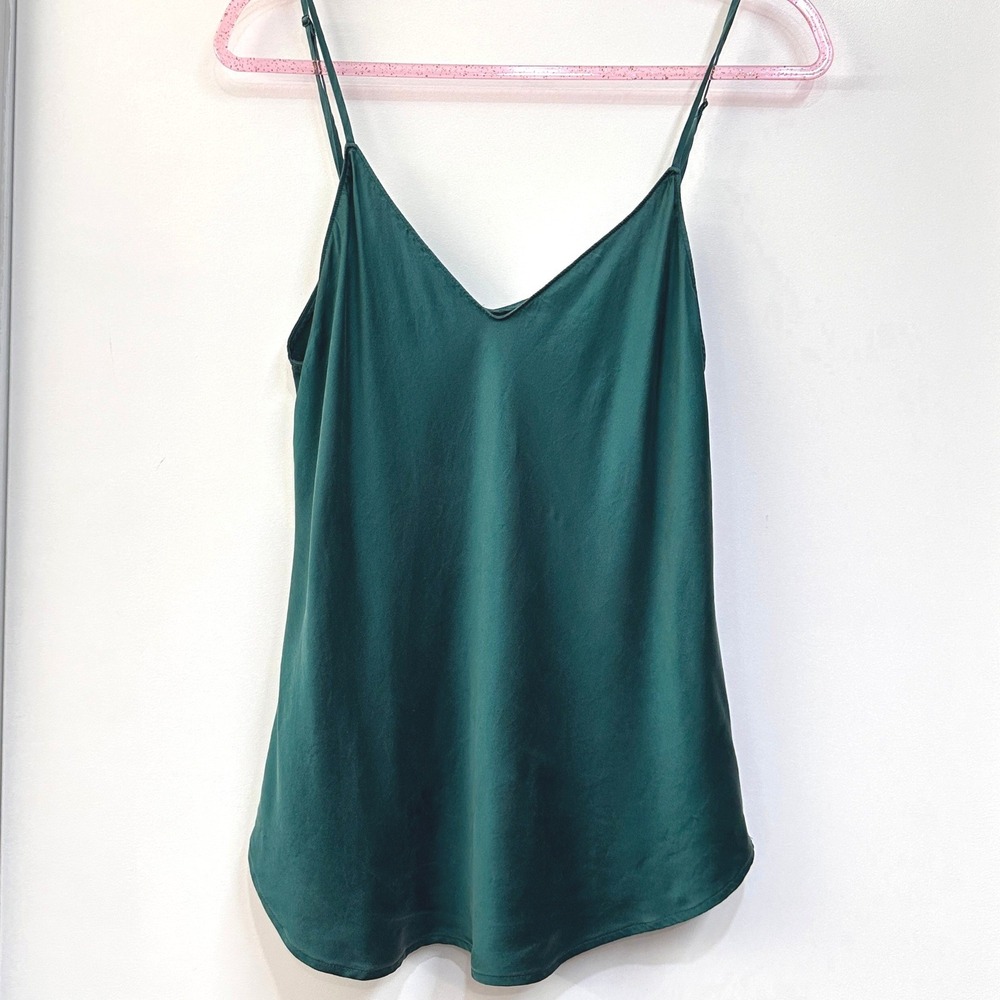 Reformation Silk V-Neck Camisole XL Emerald Green Jewel Adjustable Strap Mermaid